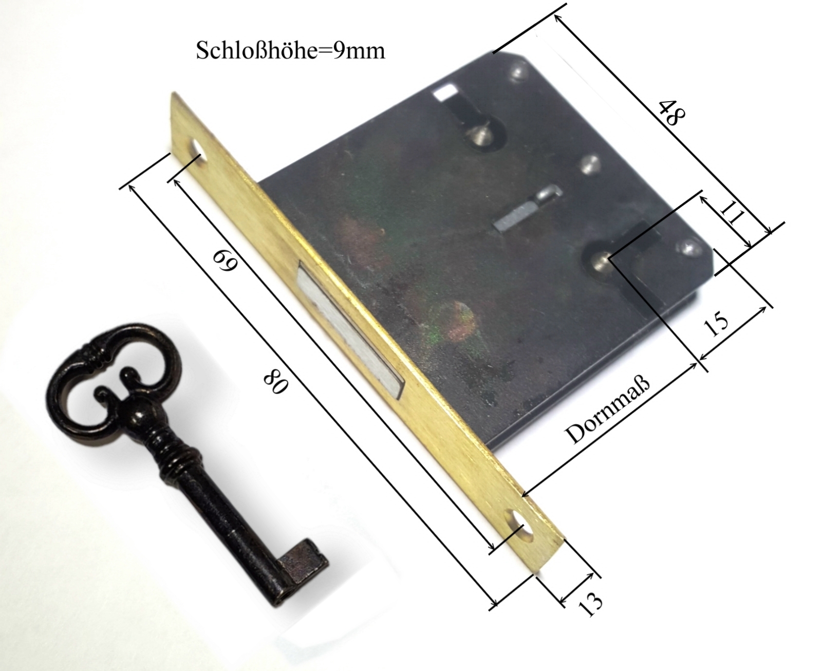 Einsteckschloß 5014 mit Messing-Stulpe Dornmaß 10 - 60 35mm